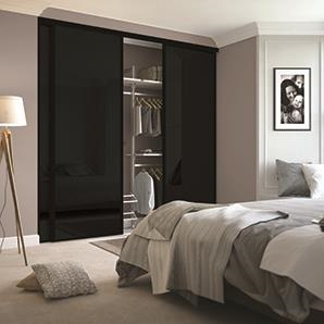 3 x 762mm Classic Black Glass, Black Framed Sliding Doors