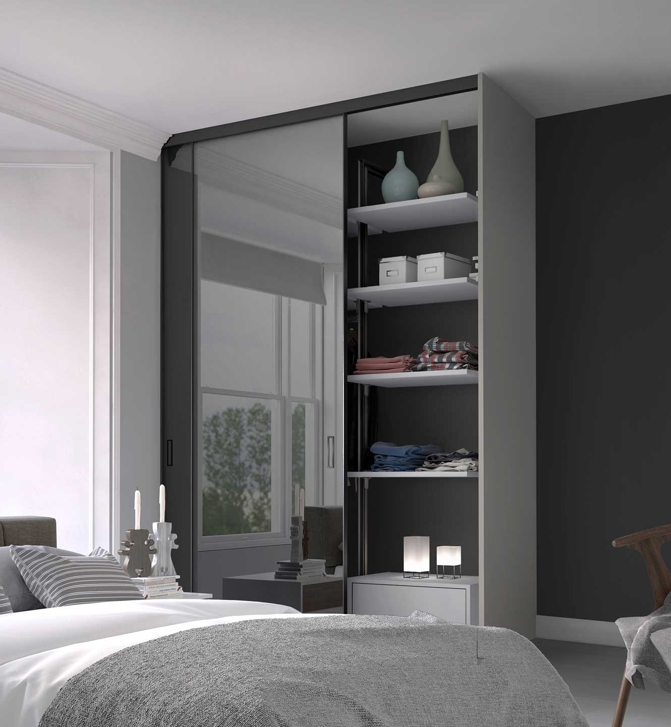 Premium Mini 2D Single Panel Grey Mirror Black Frame End Panel S6 New