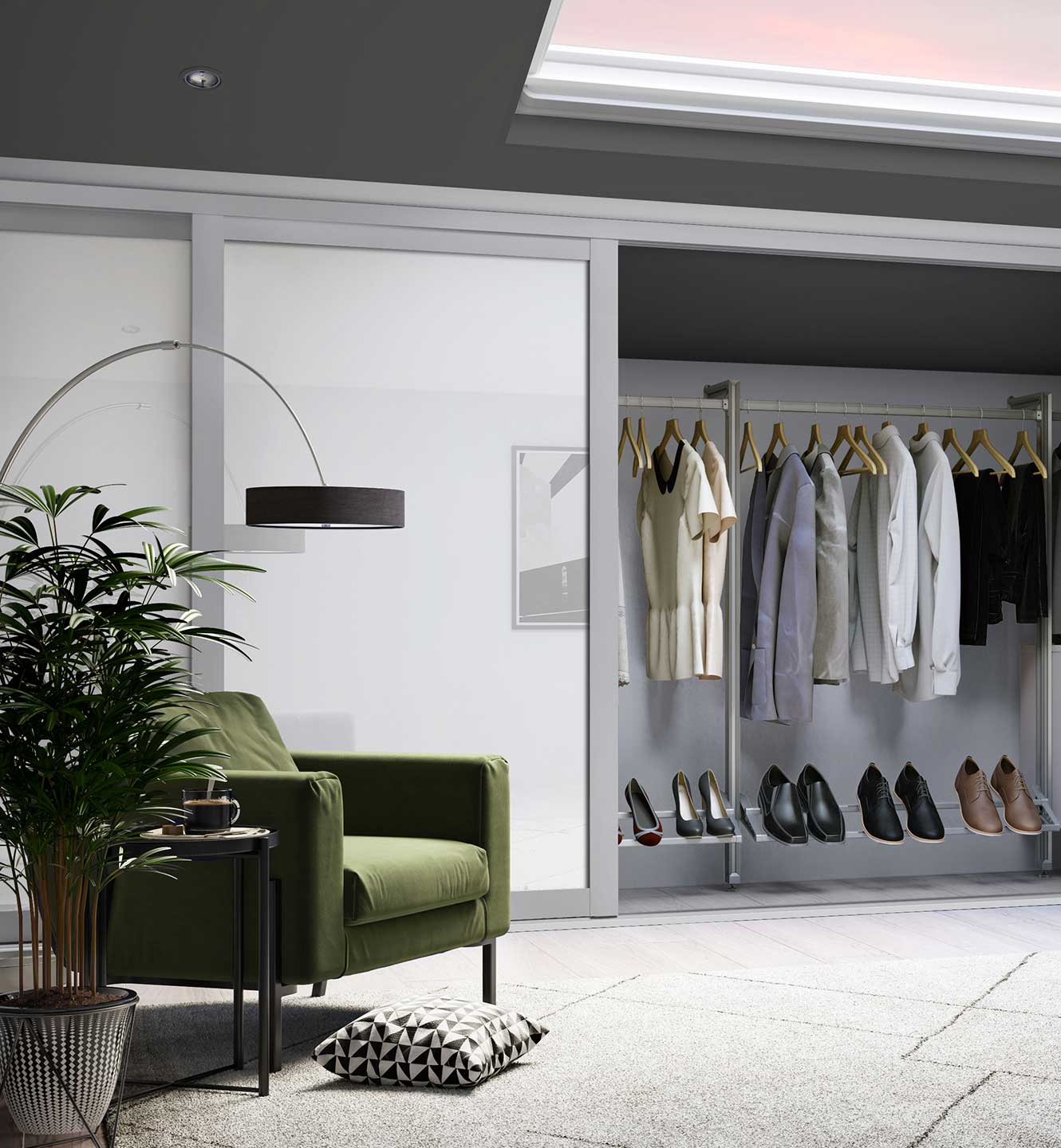 Deluxe Shaker 4D Single Panel Pure White Glass Dove Grey Frame Loft S14 New