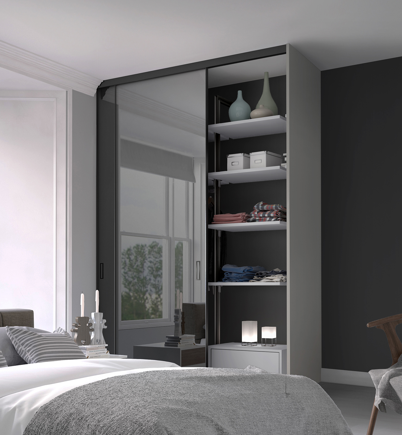 Premium Mini 2D Single Panel Grey Mirror Black Frame End Panel S6